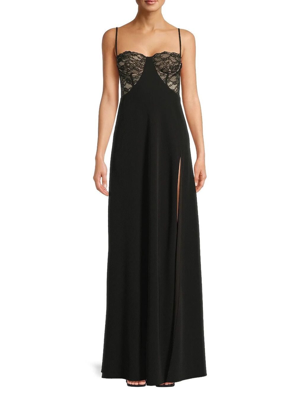 Black Halo Coressa Underwire Lace Inset Stretchy Crepe Gown, Sz 12, New - Picture 5 of 12
